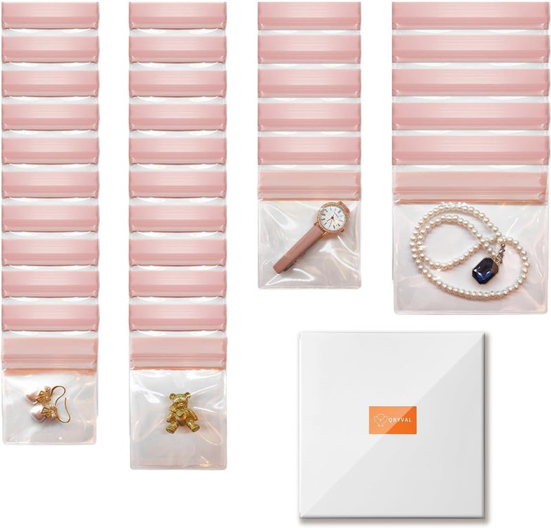 Qryval 30 PCS Anti Tarnish Jewelry Bags for Travel and Storage, Small Clear EVA Pouches Organizer for Gold Silver Ring Earing Chain Bracelet, Jelly-Like Softness, No Yellowing, No Odors(Assorted Sizes） - Image 1